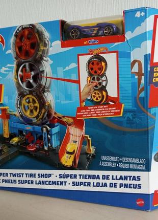 Трек hot wheels city super twist tire shop playset1 фото