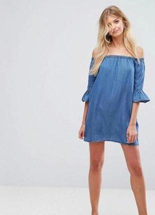 Джинсовое платье с воланами