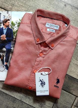 Мужская хлопковая приталиная рубашка u.s. polo assn. оригинал в casual  стиле размер l