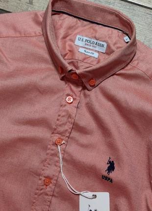 Мужская хлопковая приталиная рубашка u.s. polo assn. оригинал в casual  стиле размер l3 фото