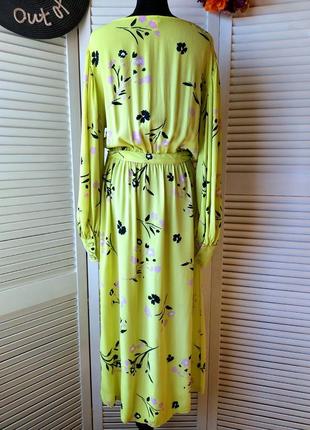 Платье миди длинное лимонно салатовый цвет в цветочный принт s-m10 фото