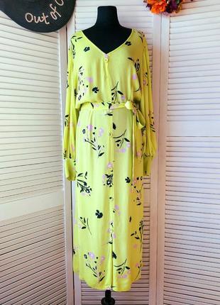 Платье миди длинное лимонно салатовый цвет в цветочный принт s-m7 фото