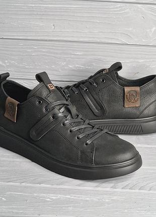 100% натуральна шкіра!! чорні матові кросівки/кеди в стилі diesel!!