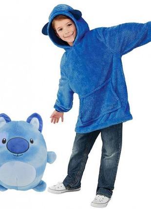Дитячий худі-трансформер плед м'яка іграшка huggle pets толстовка складана в м'яку іграшку синій3 фото