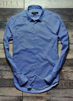 Мужская элегантная базовая приталеная рубашка zara в синем цвете  размер s2 фото