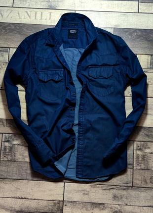 Мужская модная хлопковая винтажная  рубашка levi's на кнопках в синем цвете размер м
