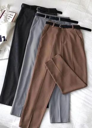Женские классические брюки укороченные со стрелками и высокой посадкой4 фото