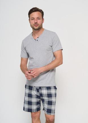 Піжама чоловіча футболка з шортами в клітинку 93367 розмір m, l, xl, 2xl