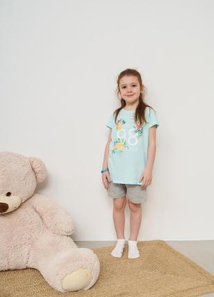 Пижама детская на девочку с шортиками цветы размеры 9-10, 11-12, 13-14