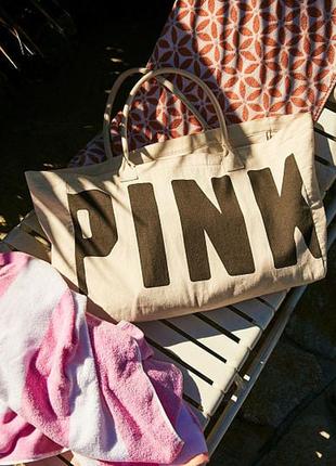 Канвасная вместительная сумка шопер victoria's secret виктория сикрет вікторія сікрет pink оригинал2 фото