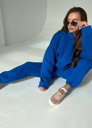 Костюм-двійка на флісі худі кенгуру з капюшоном штани джогери на гумці чорний бежевий білий сірий м'ята моко малина лаванда пудра