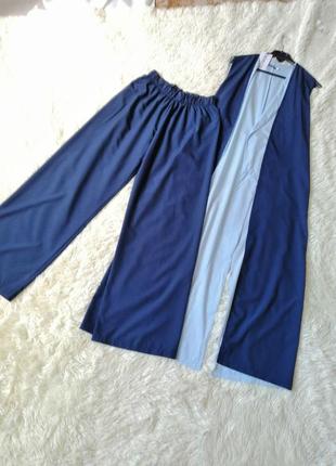 Летний легкий костюм двухцветный жакет кардиган и длинные широкие брюки палаццо и струящейся ткани