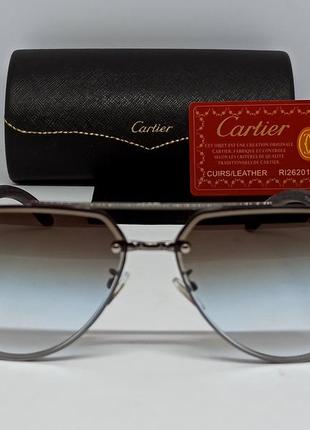 Очки в стиле cartier мужские солнцезащитные коричнево голубой градиент в серебристом металле2 фото