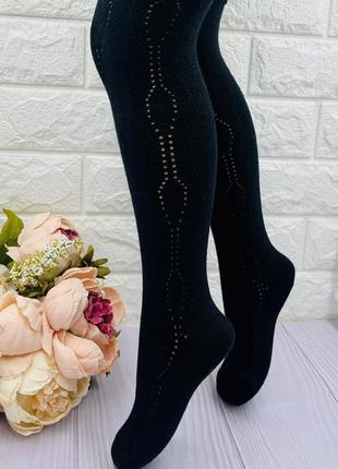 Ажурные темно синие колготки для девочки в школу турецкие