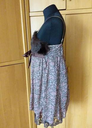 Платье на шлейках с меховыми накладками на лифе5 фото