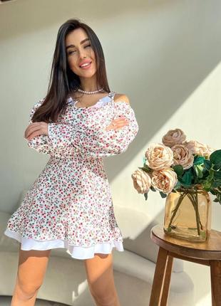 Мини платье в цветочный принт в белом цвете 💌