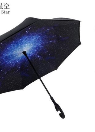 Зонт lesko up-brella звёздное небо складывающийся зонтик в обратном направлении длинная ручка антизонт