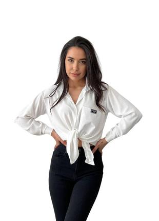 Женская летняя рубашка 42, 44, 46, 48, белый, ткань крепкая жатка