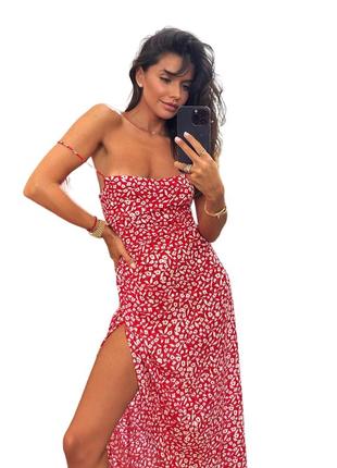 Женское платье, 42/44, 44/46, красное, ткань штапель(натуральная ткань)1 фото