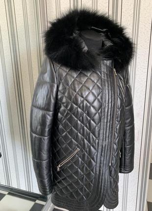 Пальто / удлиненная куртка с капюшоном натуральная кожа турецкая4 фото