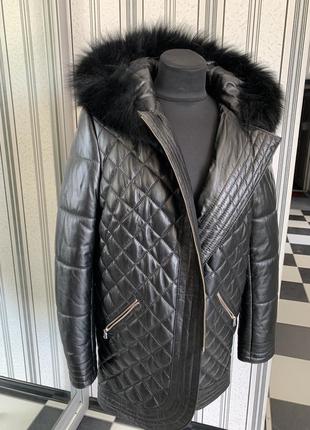 Пальто / удлиненная куртка с капюшоном натуральная кожа турецкая5 фото