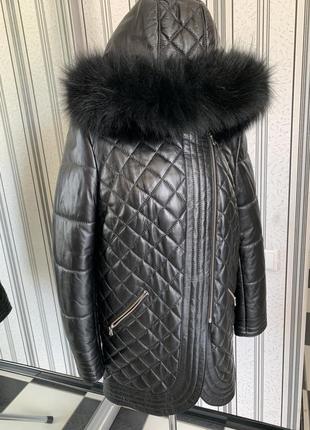 Пальто / удлиненная куртка с капюшоном натуральная кожа турецкая3 фото