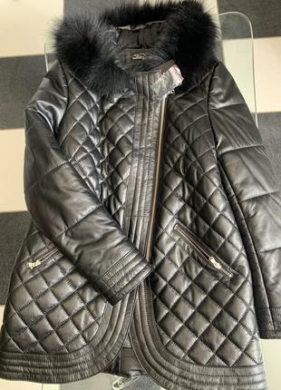 Пальто / удлиненная куртка с капюшоном натуральная кожа турецкая1 фото