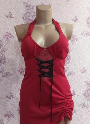 Сексуальне плаття - пеньюар/ міні червона сукня для еротичних ігр/ сексі костюм