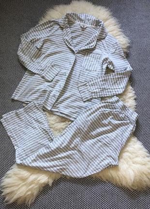 Домашняя натуральная пижама dickins&jones в полоску для дома рубашка хлопковая хлопок7 фото