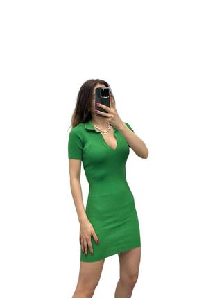 Женское платье поло, 42-48 (единый), зеленый, ткань рубчик, хорошо тянется, держит форму3 фото