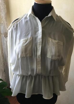 Нарядная стильная блуза boohoo,с открытыми плечиками, цвет айвори, размер 10-162 фото