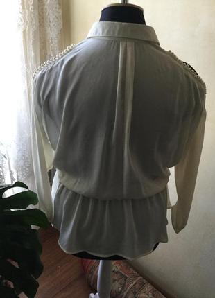 Нарядная стильная блуза boohoo,с открытыми плечиками, цвет айвори, размер 10-165 фото