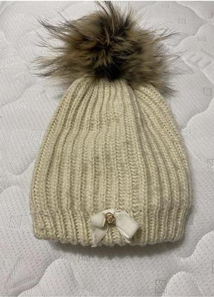 Зимняя шапка blumarine с натуральным мехом для девочки1 фото