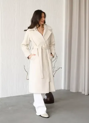 Молочное кашемировое пальто с утеплением, зимнее3 фото