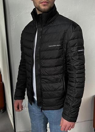 Мужская куртка ck черная короткая весна\осень (без капюшона) с высоким воротничком1 фото
