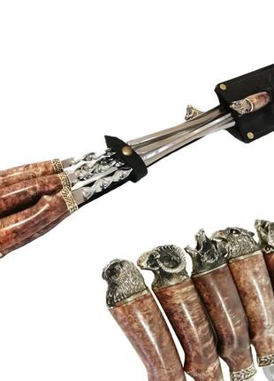Набір для шашлику в шкіряному сагайдаку «звірі» з ножем і виделкою, 70х28 см, 25 см (187-2011)