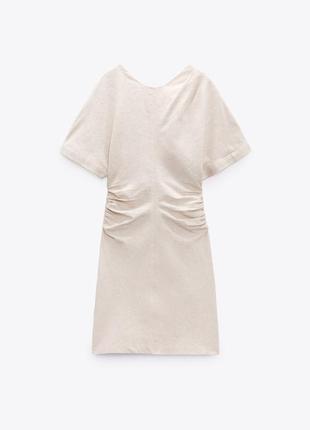 Сукня, плаття, бежева, беж, з відкритою спиною, льон, зара, zara
