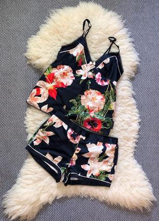 Ted baker пижама домашняя набор костюм атласный сатиновый атлас сатин цветочный бретели5 фото