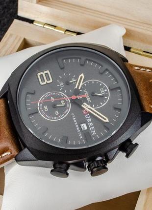 Чоловічий класичний кварцевий стрілочний наручний годинник з хронографом curren 8324. зі шкіряним ремінцем. bbrown1 фото