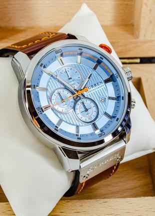 Мужские классические кварцевые стрелочные наручные часы с хронографом curren 8291. с кожаным ремешком. sb4 фото