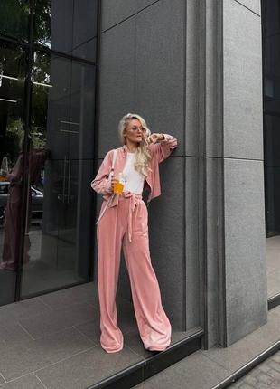 Невероятный женский плюшевый пудра розовый барби костюм кофта + брюки свободный тренд 20234 фото