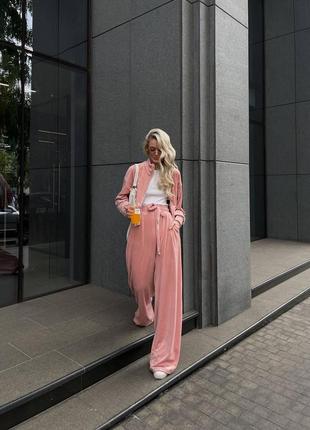 Невероятный женский плюшевый пудра розовый барби костюм кофта + брюки свободный тренд 20233 фото