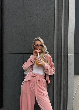 Невероятный женский плюшевый пудра розовый барби костюм кофта + брюки свободный тренд 202310 фото