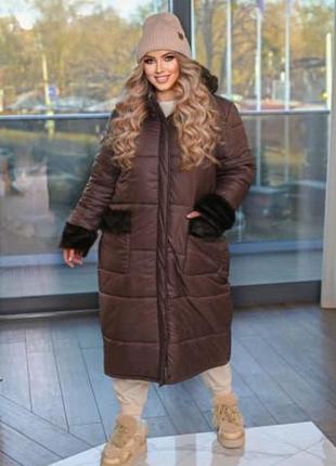 Жіноче пальто з капюшоном 0/47/ мр 112 куртка довга зима (48-50,52-54,56-58 великі розміри батал )