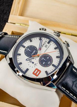 Мужские классические кварцевые стрелочные наручные часы с хронографом curren 8324. с кожаным ремешком. swhite1 фото