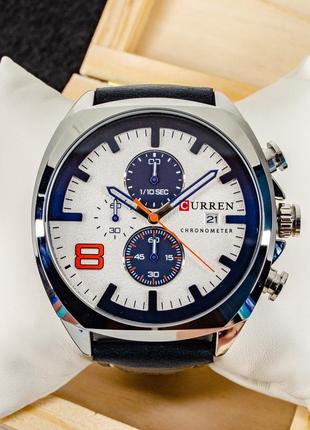Мужские классические кварцевые стрелочные наручные часы с хронографом curren 8324. с кожаным ремешком. swhite2 фото