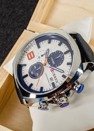 Мужские классические кварцевые стрелочные наручные часы с хронографом curren 8324. с кожаным ремешком. swhite3 фото