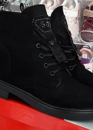 Ботинки осенние черные замшевые деми для девочки2 фото