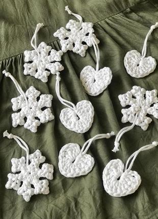 Набір прикрас в'язаних гачком, ручна робота, новорічний декор на ялинку, різдвяні еко...