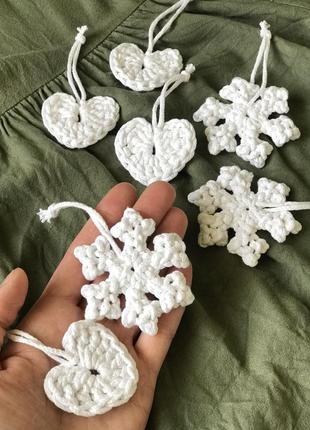 Набір прикрас в'язаних гачком, ручна робота, новорічний декор на ялинку, різдвяні еко...